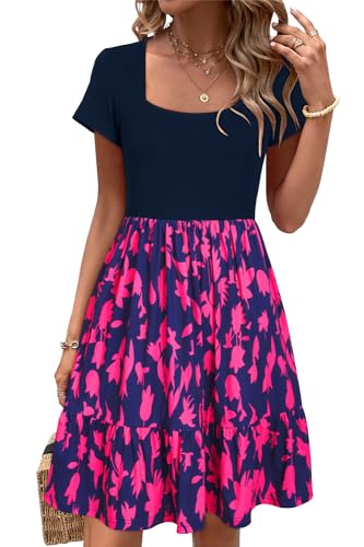 Newshows Sommerkleid Damen Knielang Strandkleid Sommer Outfits Kleid Elegant Kurz Partykleid Mit Taschen Floral-9 von Newshows