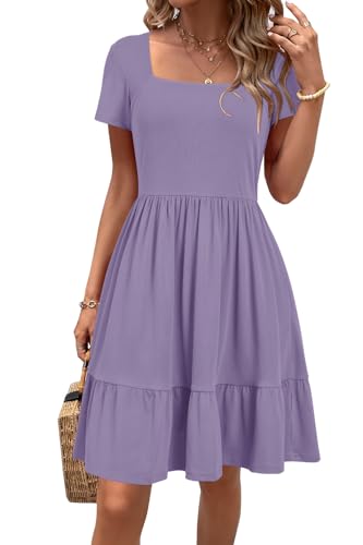 Newshows Sommerkleid Damen Knielang Strandkleid Sommer Outfits Kleid Elegant Kurz Partykleid Mit Taschen Helles Violett,XL von Newshows