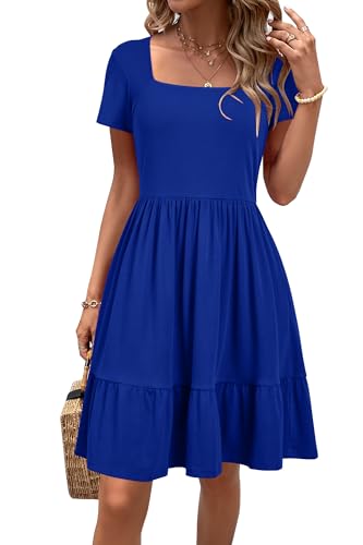 Newshows Sommerkleid Damen Knielang Strandkleid Sommer Outfits Kleid Elegant Kurz Partykleid Mit Taschen Royal Blue,M von Newshows