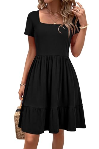 Newshows Sommerkleid Damen Knielang Strandkleid Sommer Outfits Kleid Elegant Kurz Partykleid Mit Taschen Schwarz von Newshows