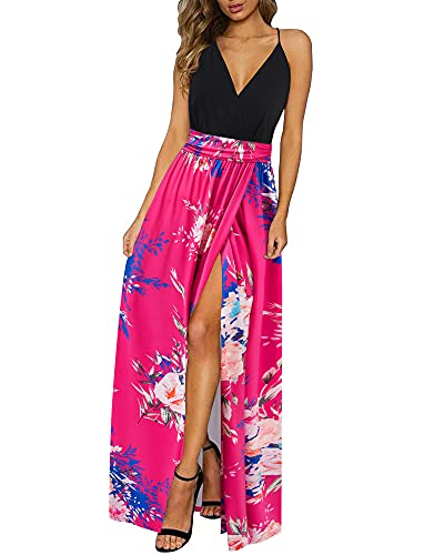 Newshows Sommerkleid Damen Lang Maxikleid Sommer V Ausschnitt Kleid Schlitz Freizeitkleid Elegant für Hochzeitsgast(Floral 05,X-Groß) von Newshows