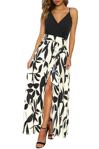 Newshows Sommerkleid Damen Lang Maxikleid Sommer V Ausschnitt Kleid Schlitz Freizeitkleid Elegant für Hochzeitsgast(Floral Z22,XX-Groß) von Newshows
