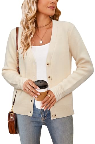 Newshows Strickjacke Damen Kurz Aprikose Grobstrick Cardigan Damen Herbst Winter Warm Dicke Strickmantel mit Knöpfen von Newshows