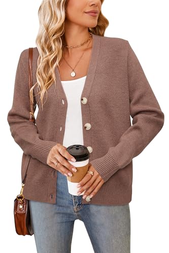 Newshows Strickjacke Damen Kurz Braun Grobstrick Cardigan Damen Herbst Winter Warm Dicke Strickmantel mit Knöpfen von Newshows