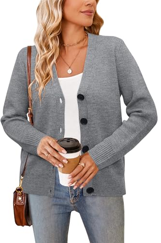 Newshows Strickjacke Damen Kurz Grau Grobstrick Cardigan Herbst Winter Warm Dicke Strickmantel mit Knöpfen von Newshows