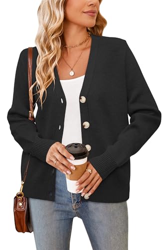 Newshows Strickjacke Damen Kurz Schwarz Grobstrick Cardigan Damen Herbst Winter Warm Dicke Strickmantel mit Knöpfen von Newshows
