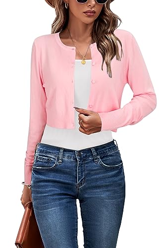 Newshows Strickjacke Damen Kurz Langarm Leichte Bolero Festlich Elegant Sommer Cardigan mit Knöpfen(Rosa,M) Newshows Strickjacke Damen Kurz Langarm Leichte Bolero Festlich Elegant Sommer Cardigan mit Knöpfen(Rosa,M) von Newshows