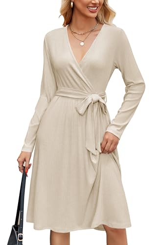 Newshows Strickkleid Damen Herbstkleid Pulloverkleid Winterkleid Langarm Elegant Kleid für Herbst Winter Aprikose von Newshows