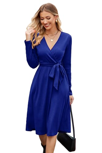 Newshows Strickkleid Damen Herbstkleid Pulloverkleid Winterkleid Langarm Elegant Kleid für Herbst Winter Königlich Blau von Newshows