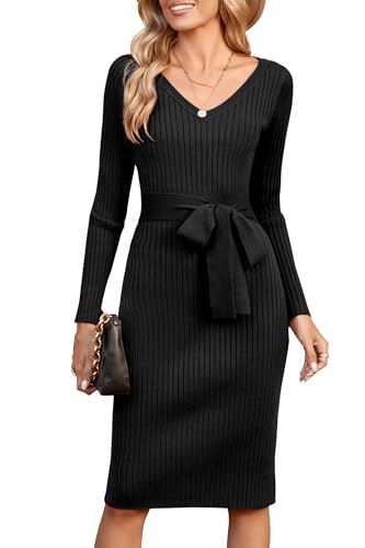 Newshows Strickkleid Damen Schwarz Langarm Winterkleid Elegant Pulloverkleid Damen Kleid Winter von Newshows