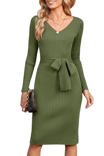 Newshows Strickkleid Damen Winterkleid Langarm Kleid Elegant Damen Pulloverkleid Armeegrün von Newshows