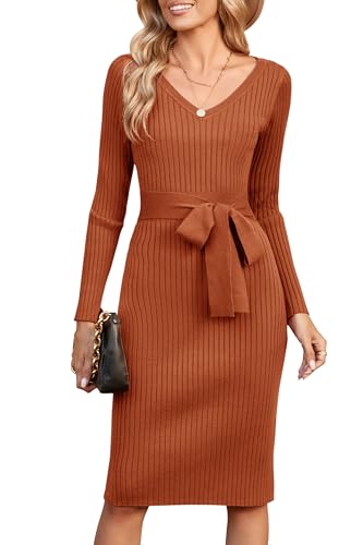 Newshows Strickkleid Damen Winterkleid Langarm Kleid Elegant Damen Pulloverkleid Orange von Newshows