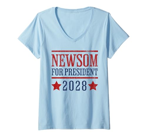 Damen Newsom for President 2028 T-Shirt mit V-Ausschnitt Damen Newsom for President 2028 T-Shirt mit V-Ausschnitt von Newsom Fans 2028