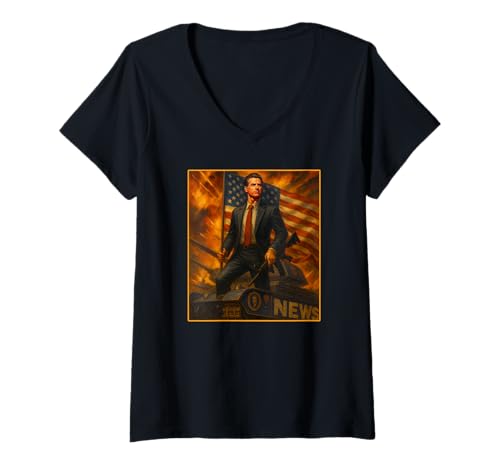 Damen Gavin Newsom Patriotischer Panzer mit Flagge und Gewehr Kunstwerk T-Shirt mit V-Ausschnitt Damen Gavin Newsom Patriotischer Panzer mit Flagge und Gewehr Kunstwerk T-Shirt mit V-Ausschnitt von Newsom for President Patriotic California Governor