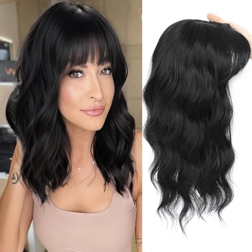 Haare Oben, 16 Zoll Haar Toppers für Frauen mit Dünnem Haar, 360 ° 3D Realistische Haarstücke für Frauen Wellenform-Curly Clip Synthetische Lockige Welle(Natürliches Schwarz) von Newsuyuan