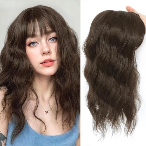 Haare Oben, 16 Zoll Haar Toppers für Frauen mit Dünnem Haar, 360 ° 3D Realistische Haarstücke für Frauen Wellenform-Curly Clip Synthetische Lockige Welle (Dunkelbraune Kastanie) von Newsuyuan