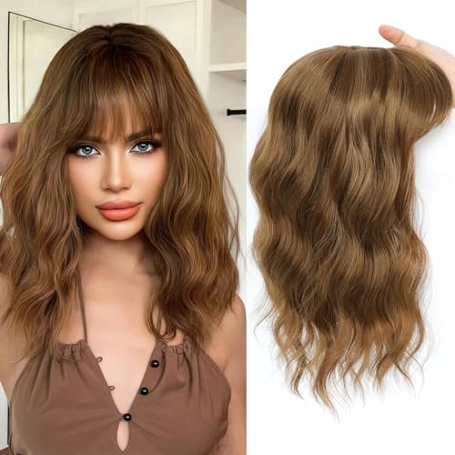 Haare Oben, 16 Zoll Haar Toppers für Frauen mit Dünnem Haar, 360 ° 3D Realistische Haarstücke für Frauen Wellenform-Curly Clip Synthetische Lockige Welle (Honig Braun) von Newsuyuan