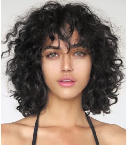 Kurze lockige Bob Perücken mit Bangs Kurze schwarze lockige Perücke für Frauen, hitzebeständige synthetische natürliche Aussehen tägliches Kostüm Haar Perücke 12 Zoll Kurze lockige Bob Perücken mit Bangs Kurze schwarze lockige Perücke für Frauen, hitzebeständige synthetische natürliche Aussehen tägliches Kostüm Haar Perücke 12 Zoll von Newsuyuan