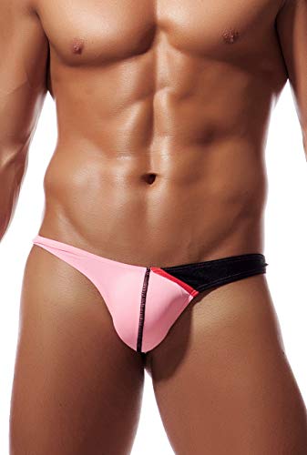 Newsywell Herren Baumwoll-Tanga Superweiche Bikinis Niedrige Leibhöhe Atmungsaktiv Slips Wulst Unterwäsche Men's Ice Silk T Back Thong Supersoft Bikinis Low Rise Underwear Pink Groß von Newsywell