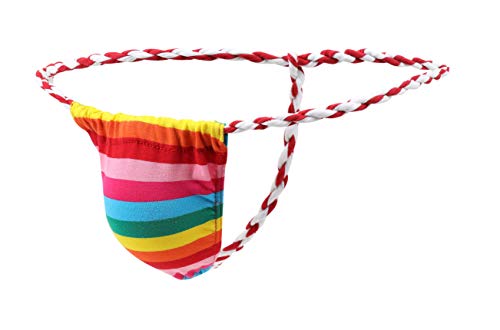 Newsywell Herren Baumwoll Tangas Atmungsaktiv G-String T-Rücken Niedrige Leibhöhe Herren Bikini Slip Unterwäsche Regenbogen Mittel von Newsywell