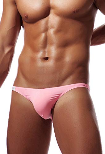 Newsywell Herren Eisseide Bikini Bikinis Mode Micro Low Rise Elastische Bulge Slips Männer Unterwäsche Pink Mittel von Newsywell