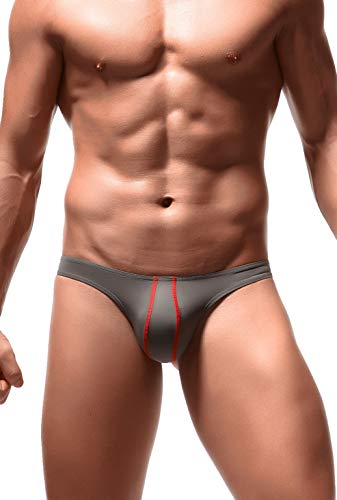 Newsywell Herren Eisseide Tanga Ausbuchtung Pouch Ice Silk Bikinis Low Rise Stretch Slips Unterwäsche Grau Groß von Newsywell