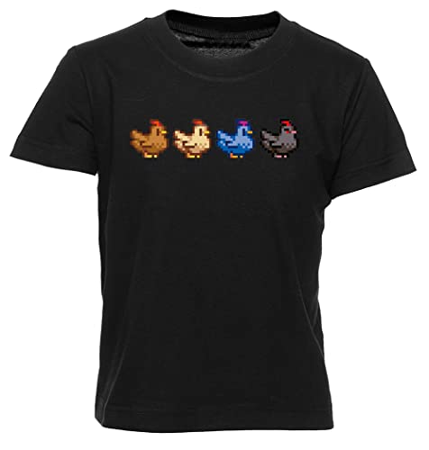4 Hühner Stardew Valley T-Shirt Kinder Schwarzes T-Shirt Mit Rundhalsausschnitt Für Jungen Und Mädchen von Newtee