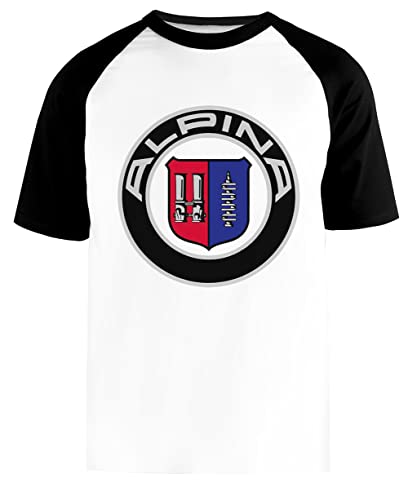 Alpina-Logo Unisex Weißes Baseball-T-Shirt Schwarz Kurzarm von Newtee