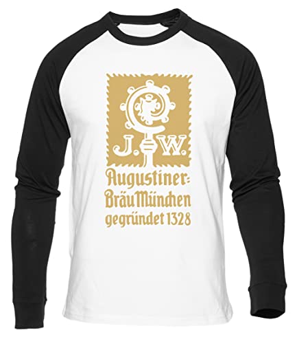 Augustiner Bräu Unisex Weißes Baseball-T-Shirt Schwarz Langarm von Newtee