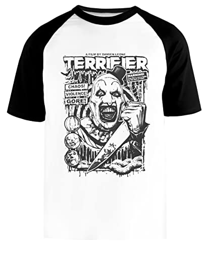 Terrifier Movie Horror Art The Clown Unisex Weißes Baseball-T-Shirt Schwarz Kurzarm von Newtee