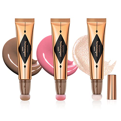 ontur-Schönheitsstab highlighter flüssig Rouge-Stab mit Kissen-Applikator langanhaltend glatt leicht Liquid Contour + Blush + highlighter (3stück) von Newvenper