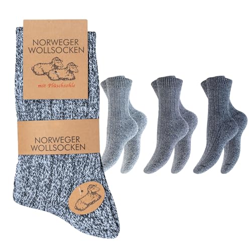 3 Paar Warme Norweger Socken | Dicke Wollsocken mit Frotteepolsterung (39-42, Blau Mix) von NewwerX