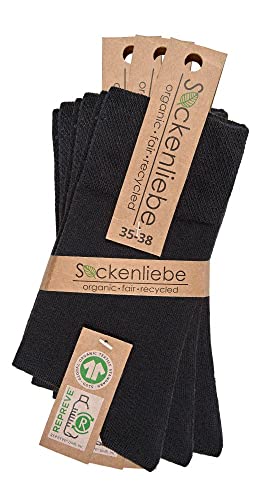 NewwerX 6 Paar Premium GOTS-Zertifizierte Unisex Socken | Business | Diabetiker | Recycelt | Piqué Bund Damen- und Herrensocken mit Baumwolle (43-46, Schwarz) von NewwerX