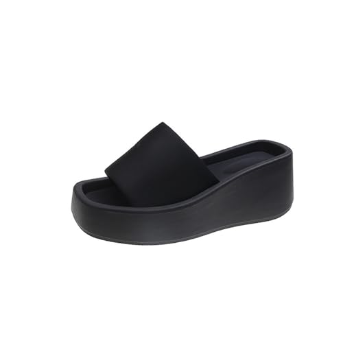 NexaGeniX badeschlappen Dicker Boden mit quadratischem Kopf und Flip-Flops for den Sommer der neuen Erhöhung mit kleinen Persönlichkeitssandalen for den Innen- und Außenbereich badeschuhe(Schwarz,38) von NexaGeniX