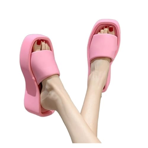 NexaGeniX badeschlappen Dicker Boden mit quadratischem Kopf und Flip-Flops for den Sommer der neuen Erhöhung mit kleinen Persönlichkeitssandalen for den Innen- und Außenbereich badeschuhe(Pink,37) von NexaGeniX