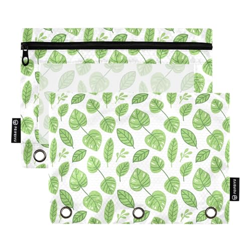Federmäppchen mit Cartoon-Blättern, Weiß, 2 Stück, für 3-Ringbinder, glatter Reißverschluss mit transparentem PVC-Fenster, Federmäppchen für Schulbedarf Federmäppchen mit Cartoon-Blättern, Weiß, 2 Stück, für 3-Ringbinder, glatter Reißverschluss mit transparentem PVC-Fenster, Federmäppchen für Schulbedarf von Nexawaveo