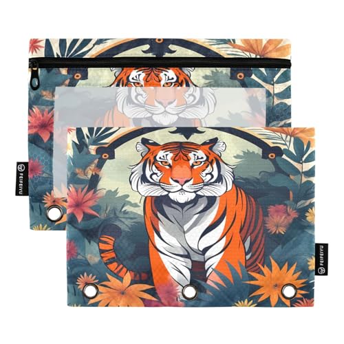 Federmäppchen mit Tierdruck, 2 Stück, für 3-Ringbücher, glatter Reißverschluss mit transparentem PVC-Fenster, Federmäppchen für Schulbedarf von Nexawaveo