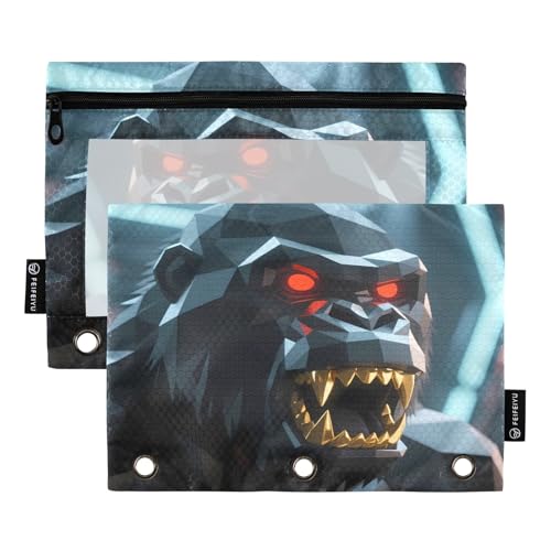 Lowpoly Gorilla Neon Federmäppchen-Set für 3-Ringbuch, glatter Reißverschluss mit transparentem PVC-Fenster, Federmäppchen für Schulbedarf, 2 Stück Lowpoly Gorilla Neon Federmäppchen-Set für 3-Ringbuch, glatter Reißverschluss mit transparentem PVC-Fenster, Federmäppchen für Schulbedarf, 2 Stück von Nexawaveo