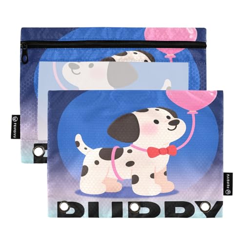 Nexawaveo Adorable Puppy Bluepink Federmäppchen-Set für 3-Ringbinder, glatter Reißverschluss mit transparentem PVC-Fenster, Federmäppchen für Schulbedarf, 2 Stück von Nexawaveo