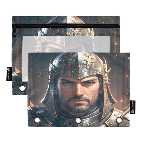 Nexawaveo Armored Knight Dark Federmäppchen-Set für 3-Ringbinder, glatter Reißverschluss mit transparentem PVC-Fenster, Federmäppchen für Schulbedarf, 2 Stück von Nexawaveo
