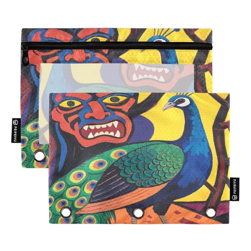 Nexawaveo Art Pfauengelbes Federmäppchen-Set für 3-Ringbinder, glatter Reißverschluss mit transparentem PVC-Fenster, Federmäppchen für Schulbedarf, 2 Stück von Nexawaveo