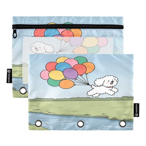 Nexawaveo Balloon Lifts Dog To Sky Federmäppchen-Set für 3-Ringbinder, glatter Reißverschluss mit transparentem PVC-Fenster, Federmäppchen für Schulbedarf, 2 Stück von Nexawaveo