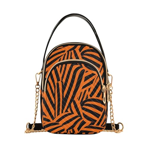 Nexawaveo Bunte gesteppte Umhängetasche, kleine Schultertasche, Damen-Handtaschen, Handygeldbörse mit Kette, Abstrakte orangefarbene schwarze Streifen von Nexawaveo