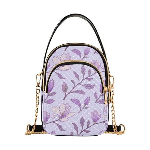 Nexawaveo Bunte gesteppte Umhängetasche, kleine Schultertasche, Damen-Handtaschen, Handygeldbörse mit Kette, Violettes Blumenmuster von Nexawaveo