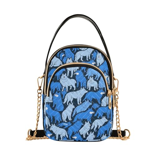 Nexawaveo Bunte gesteppte Umhängetasche, kleine Schultertasche, Damen-Handtaschen, Handygeldbörse mit Kette, Wolves Blue von Nexawaveo