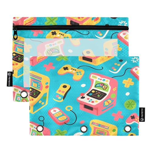 Nexawaveo Buntes Gaming-Federmäppchen-Set für 3-Ringbinder, glatter Reißverschluss mit transparentem PVC-Fenster, Federmäppchen für Schulbedarf, Blau, 2 Stück von Nexawaveo