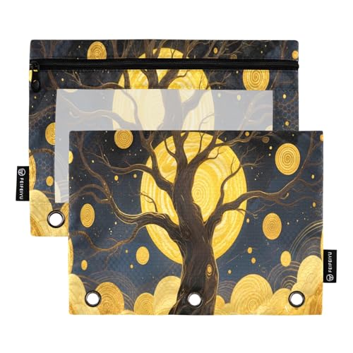 Nexawaveo Celestial Tree Midnight Federmäppchen-Set für 3-Ringbinder, glatter Reißverschluss mit transparentem PVC-Fenster, Federmäppchen für Schulbedarf, 2 Stück Nexawaveo Celestial Tree Midnight Federmäppchen-Set für 3-Ringbinder, glatter Reißverschluss mit transparentem PVC-Fenster, Federmäppchen für Schulbedarf, 2 Stück von Nexawaveo
