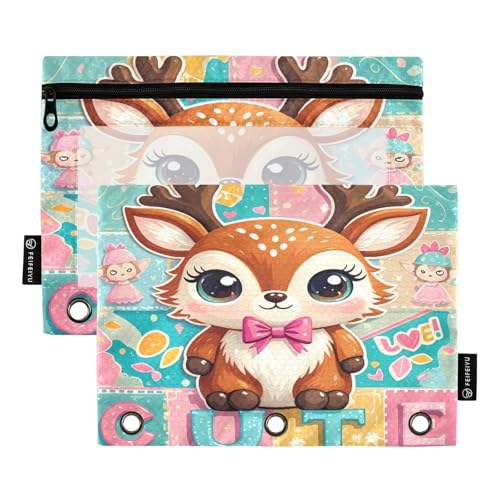 Nexawaveo Chibi Lamb Federmäppchen-Set für 3-Ringbinder, glatter Reißverschluss mit transparentem PVC-Fenster, Federmäppchen für Schulbedarf, mehrfarbig, 2 Stück von Nexawaveo