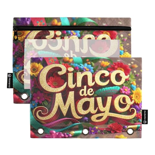 Nexawaveo Cinco De Mayo Federmäppchen-Set für 3-Ringbuch, glatter Reißverschluss mit transparentem PVC-Fenster, Federmäppchen für Schulbedarf, 2 Stück von Nexawaveo
