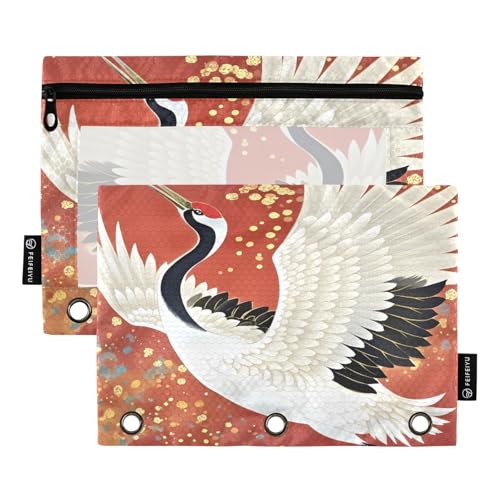 Nexawaveo Crane Gold Federmäppchen-Set für 3-Ringbinder, glatter Reißverschluss mit transparentem PVC-Fenster, Federmäppchen für Schulbedarf, 2 Stück von Nexawaveo